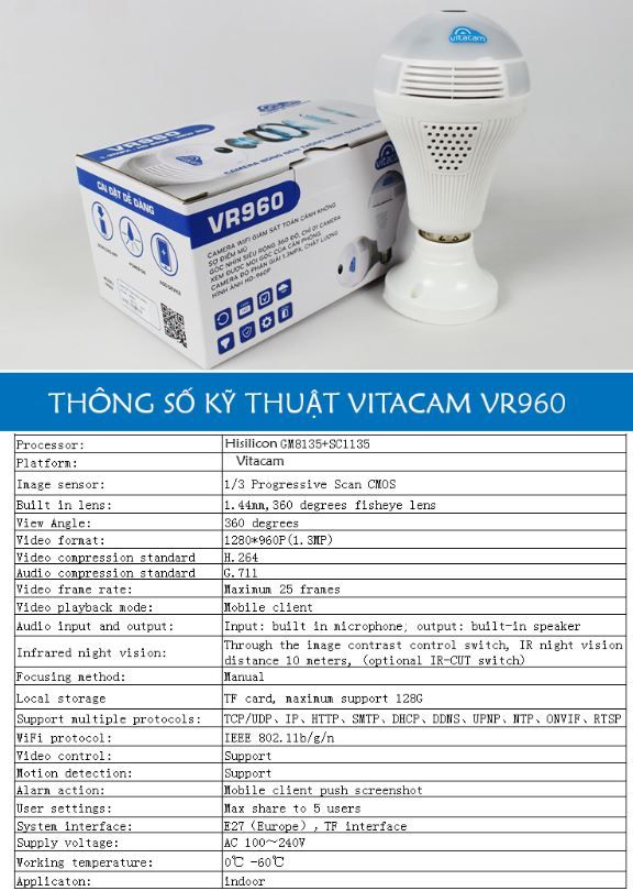 Thông số kỹ thuật Vitacame VR960