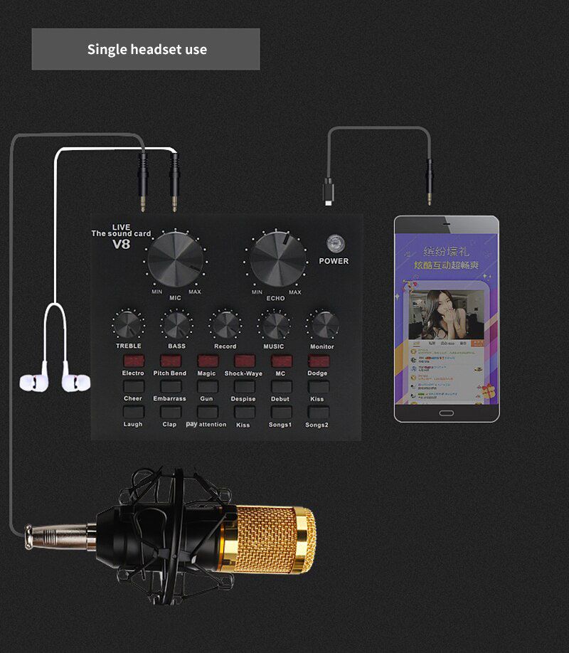 Sơ đồ kết nối điện thoại Sound Card ZANSONG V8