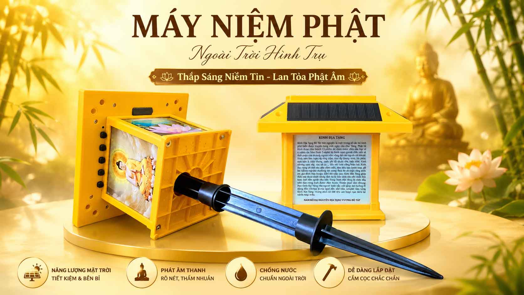 Máy Nghe Kinh Hình Trụ Năng Lượng Mặt Trời CY201